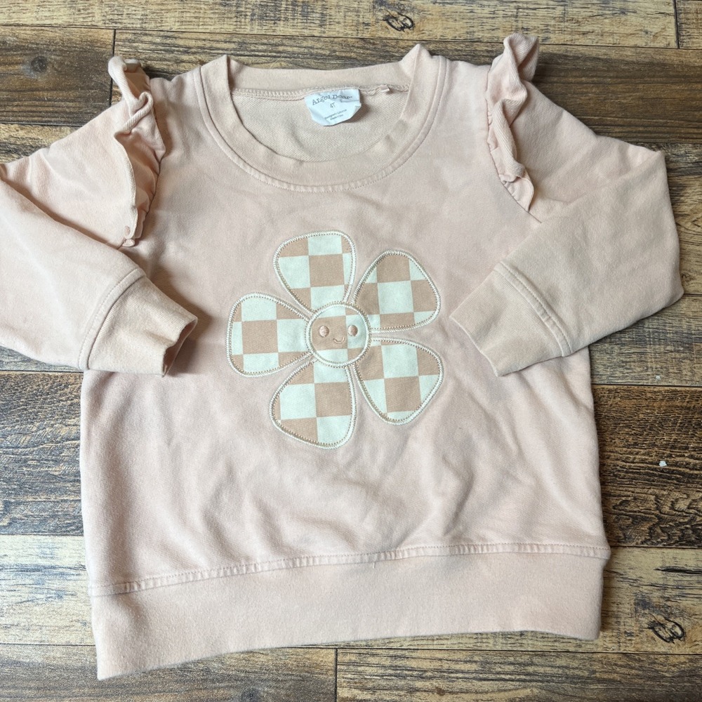 Angel Dear Embroidered Ruffle Sweater Toddler Girl 4T Organic‎ Cotton Floral